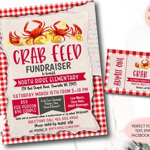 Crab Boil Fundraiser Flyer, bearbeitbarer Crab Feast Fundraiser Flyer und Ticket, Charity für die Church School, Seafood Low Country Boil, Crab Feed