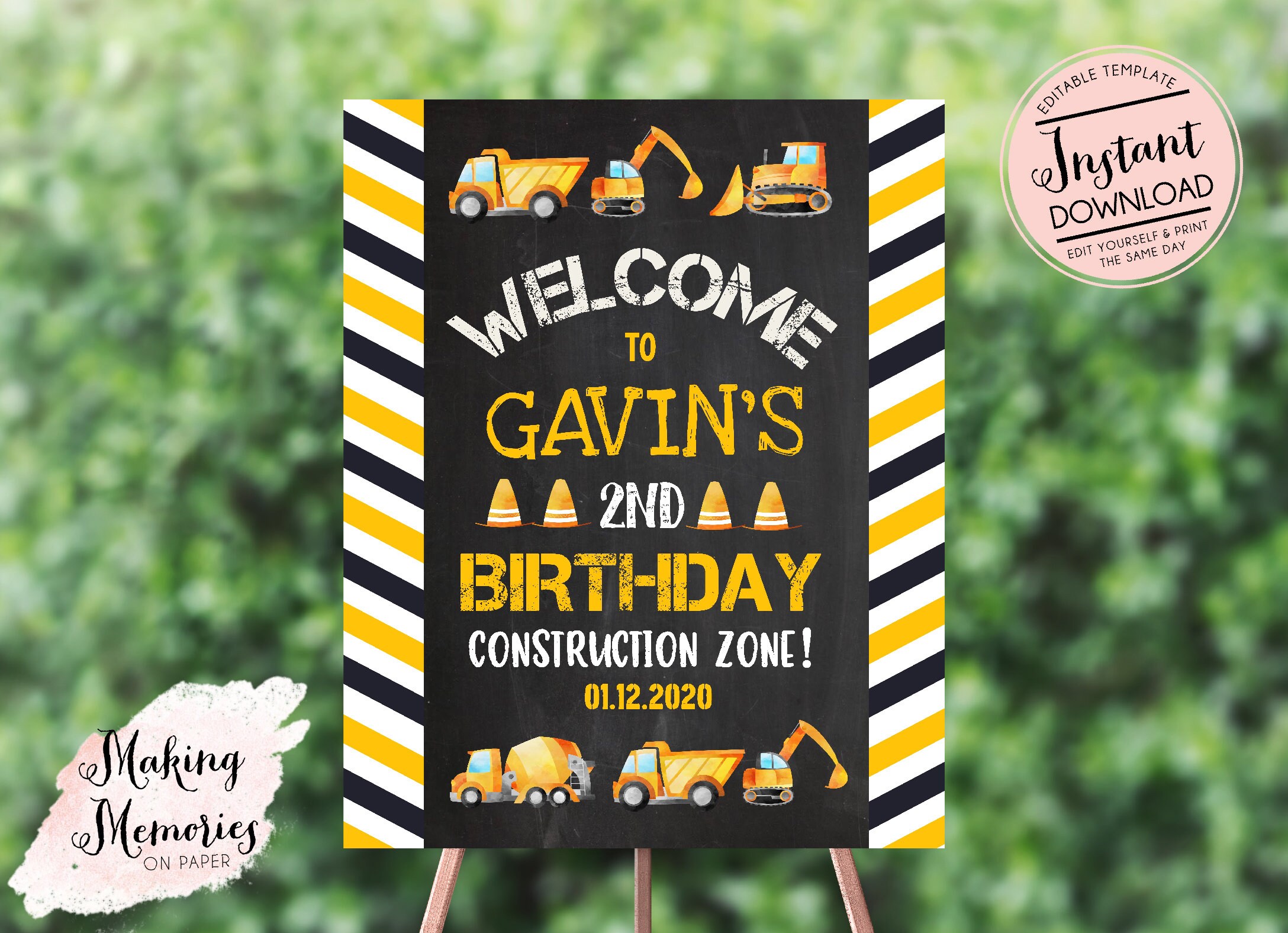 Construction sign construction birthday Edit Etsy