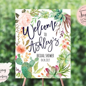 Succulents Welcome Sign, Fiesta Welcome Sign, Editable Succulents Bridal Shower Welcome Sign, Edit yourself Instant Download