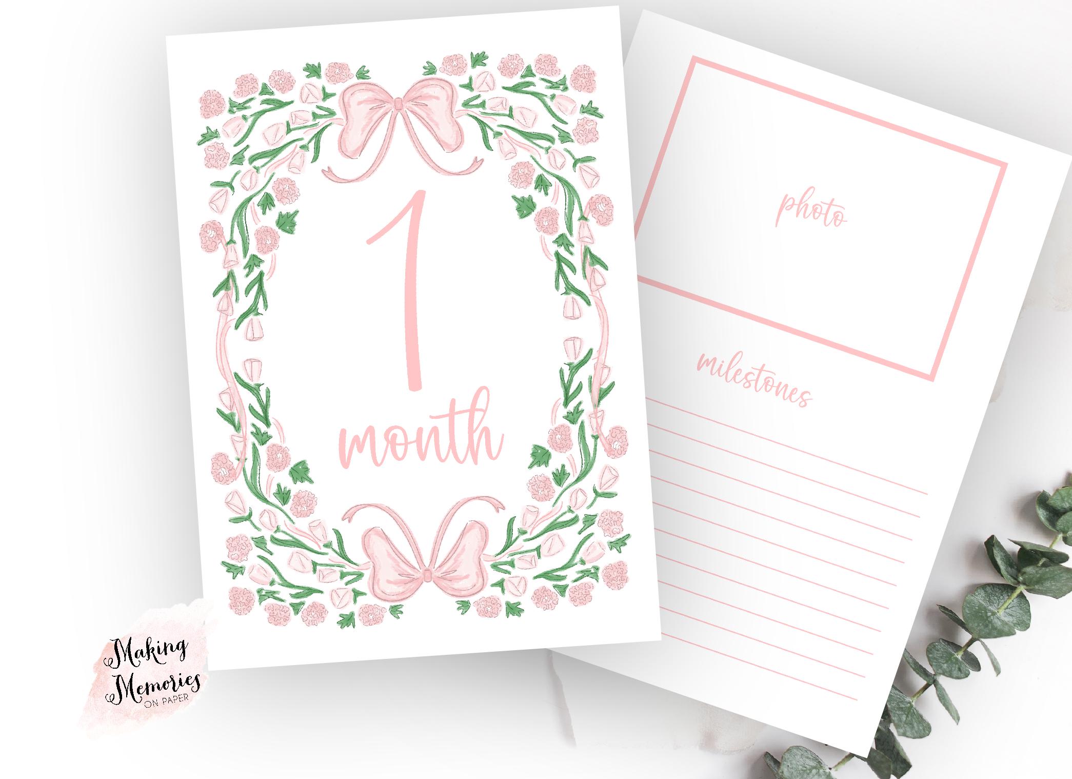 Pink Monthly Milestone Cards, Baby Girl Monthly Milestone Cards Digital ...