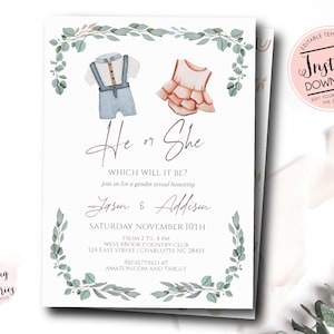Gender Reveal invitation, Vintage Gender Reveal invitation, Bohemian he or She Invite , Gender Reveal Invitation, Boy or Girl, edit yourself