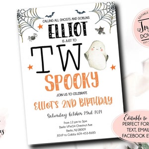 Halloween Second Birthday Party Invite, Fall 2nd Birthday,  TWO Spooky Birthday invitation, Halloween Party Invitation, Instant download