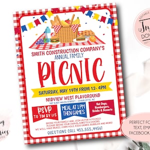 Company Picnic Flyer, Family Picnic fundraiser invitation, Company Picnic flyer, block party, Customer Appreciation flyer, School Fundraiser