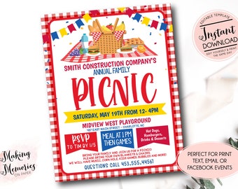 Company Picnic Flyer, Family Picnic fundraiser invitation, Company Picnic flyer, block party, Customer Appreciation flyer, School Fundraiser