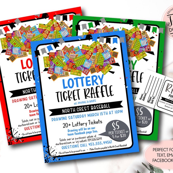 Lottery Ticket Raffle Ticket Fundraiser Flyer, Lottery Ticket Raffle fundraiser Template, Sports Fundraiser, pto pta Church School Charity