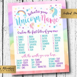What is your Unicorn Name INSTANT DOWNLOAD, Unicorn Party Decorations, Unicorn Printable, Unicorn Name Printable,  Unicorn Birthday