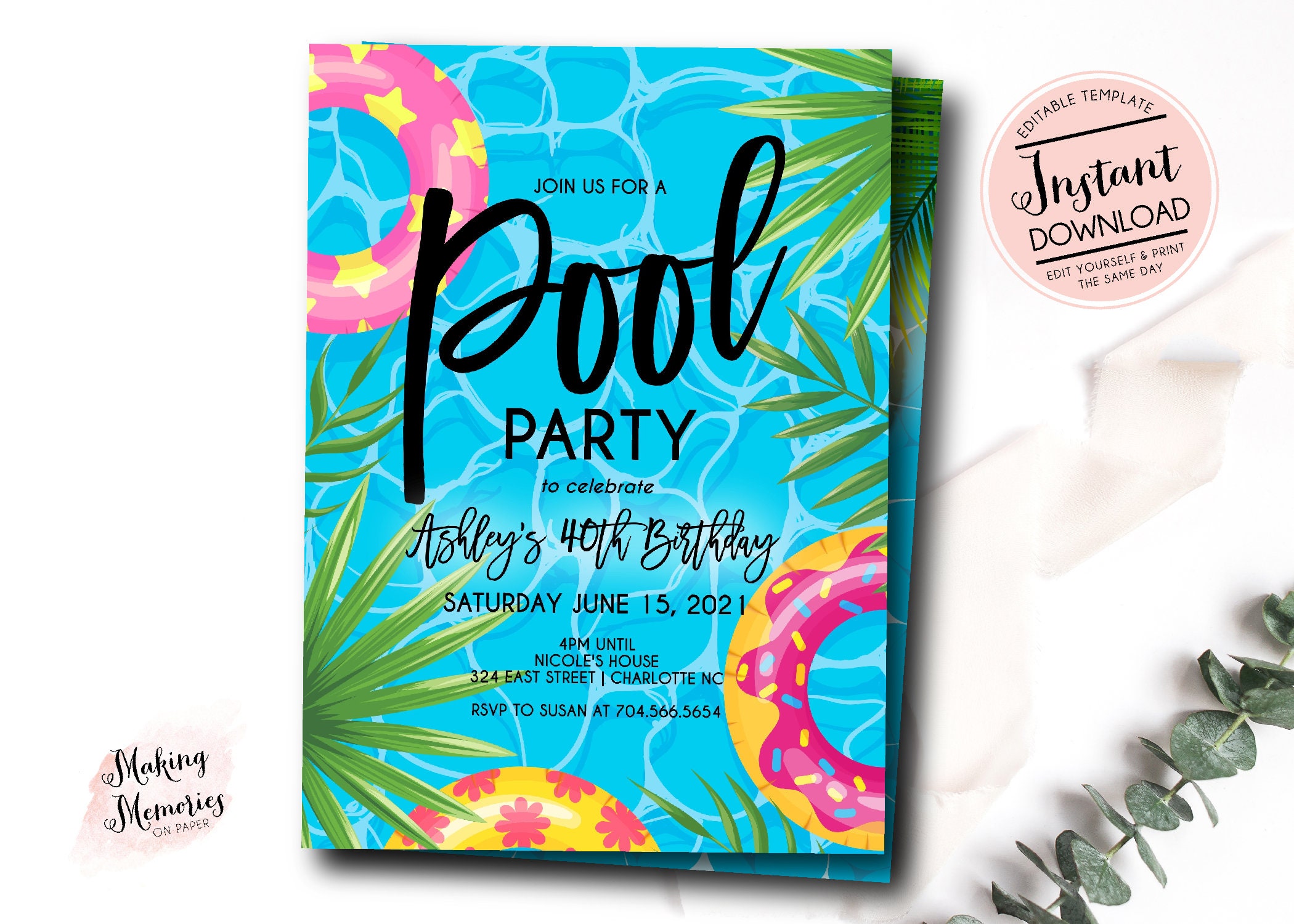 Pool Party Invitation Adult Pool Party Invitation Kids Pool Etsy