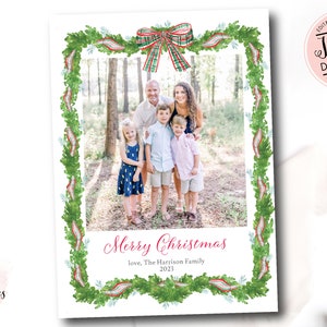 Garland foto kerstkaart, Grandmillenial kerstkaart, foto kerstkaart, vakantiekaarten, heirloom zuidelijke kerst