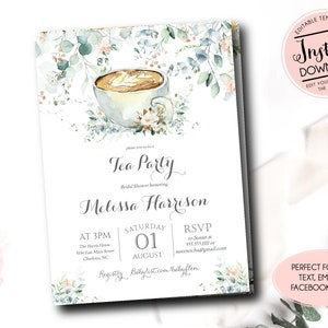 Bridal Shower Tea party invitation, Tea Bridal Shower, Bridal shower Invitation, Modern Tea party, Edit Yourself Instant Download Template