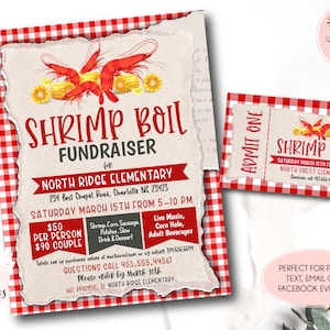 Shrimp Boil Fundraiser Flyer, bearbeitbare Shrimp Fest Fundraiser Einladung, Church School Charity, Seafood Benefiz Template, Low Country Kochen