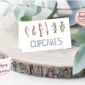 Fish Food Tent cards, Fishing Birthday Food Labels, fish place cards, The Big ONE food tents, Fish Birthday Decorations, Adult fishing