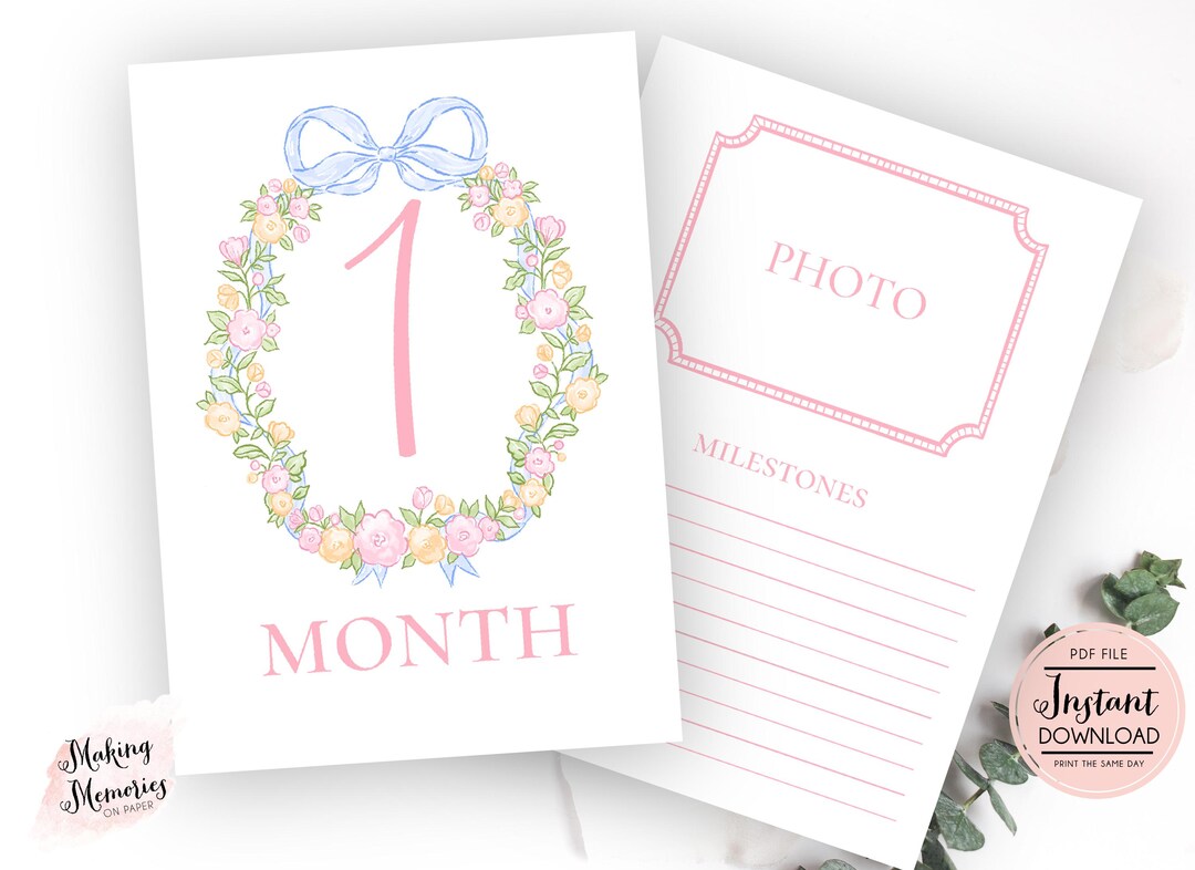 Bow Monthly Milestone Cards, Baby Girl Digital Milestone Cards ...