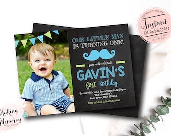 Mustache Invitation - Little Man Birthday Invitation - First Birthday Invitation - Mustache Printable - Boy Birthday - Mustache Birthday