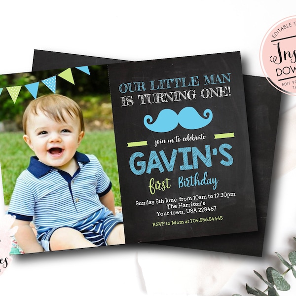 Mustache Invitation - Little Man Birthday Invitation - First Birthday Invitation - Mustache Printable - Boy Birthday - Mustache Birthday