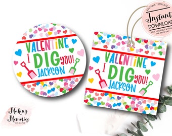 I dig you valentine sticker, Shovel Valentine, Dig Valentine, Preschool Valentine, Classroom Valentine, Non-Candy Valentine sticker, instant