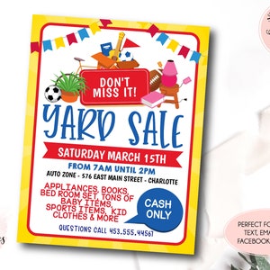 Yard Sale Flyer, Garage Sale Flyer, Neighborhood Yard Sale, Rummage Sale, Editable Garage Sale Template, Printable Yard sale Sign,fundraiser