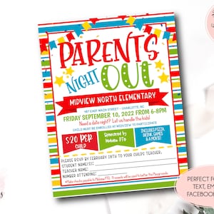 Parents night out flyer, Parents night out fundraiser, PTO PTA Fundraiser Template, school fundraiser Flyer, Date night fundraiser,