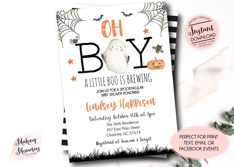 Printable Boy Halloween Baby Shower A Baby is Brewing Baby Etsy