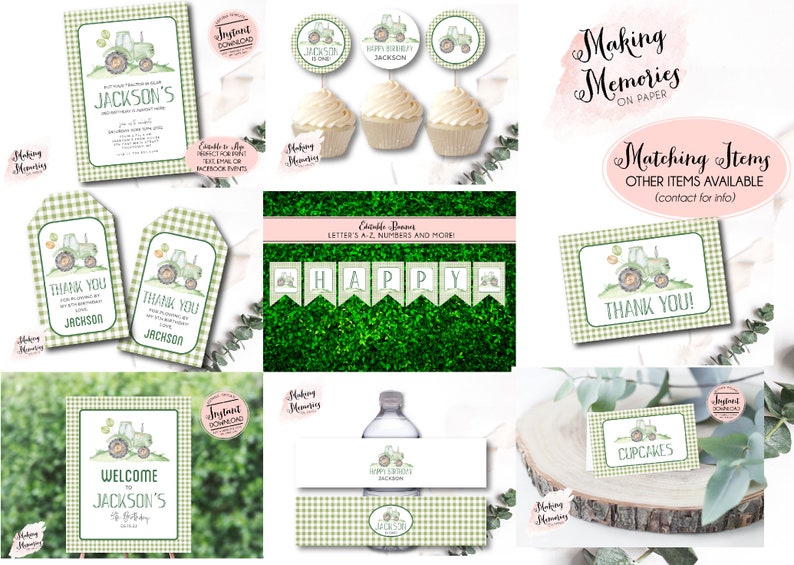 green Tractor Birthday invitation, farm birthday invitation, Printable Invitation, Tractor birthday,Tractor party, Editable instant download image 6