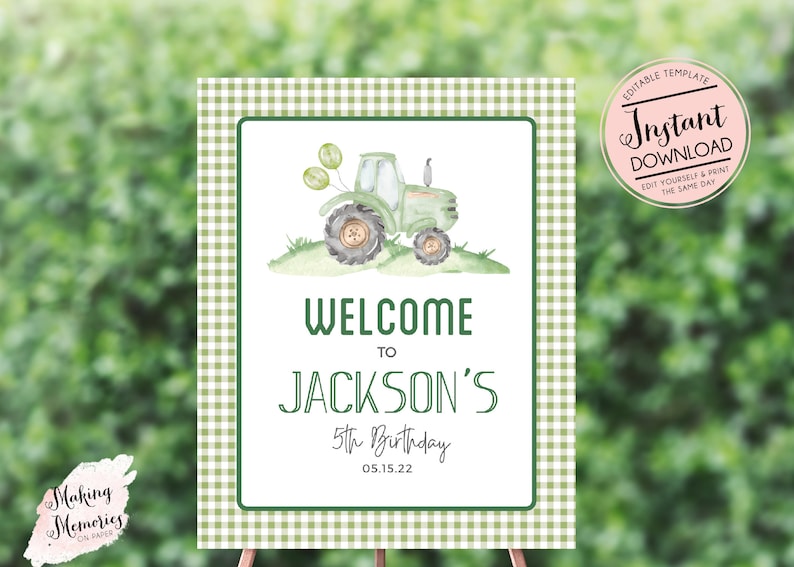 green Tractor Birthday invitation, farm birthday invitation, Printable Invitation, Tractor birthday,Tractor party, Editable instant download image 4