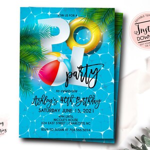 Invito per feste in piscina, Invito per feste in piscina per adulti, Invito per compleanni in piscina per bambini, Compleanno estivo, Invito in piscina, Download istantaneo, Modello
