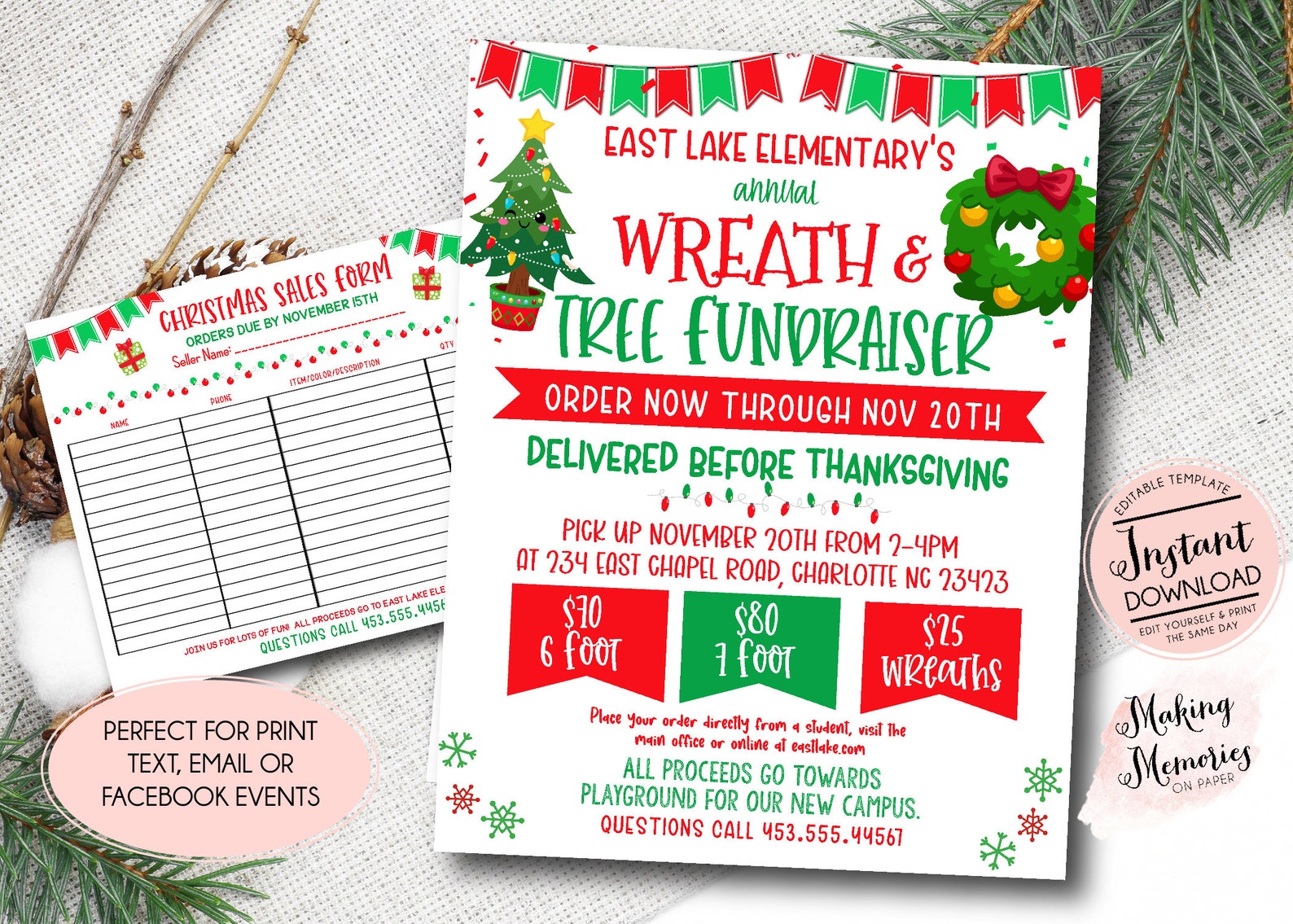 Christmas Wreath Sale Template Holiday Wreath Fundraiser Etsy