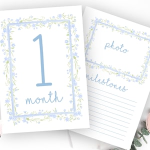 Cartes d'étape mensuelles pour garçon, cartes d'étape mensuelles pour bébé, carte d'étape bleue du Sud, téléchargement immédiat preppy, verdure minimaliste