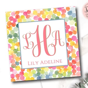 Colorful Monogram gift tag, Personalized Gift Enclosure calling cards, colorful girl Calling Cards, Bright calling card, Printable Girl