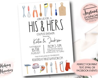 His and hers couples shower invitation, Editable Couples Shower Invitation, Honey Do Shower invite, grooms shower invite, tool shower invite