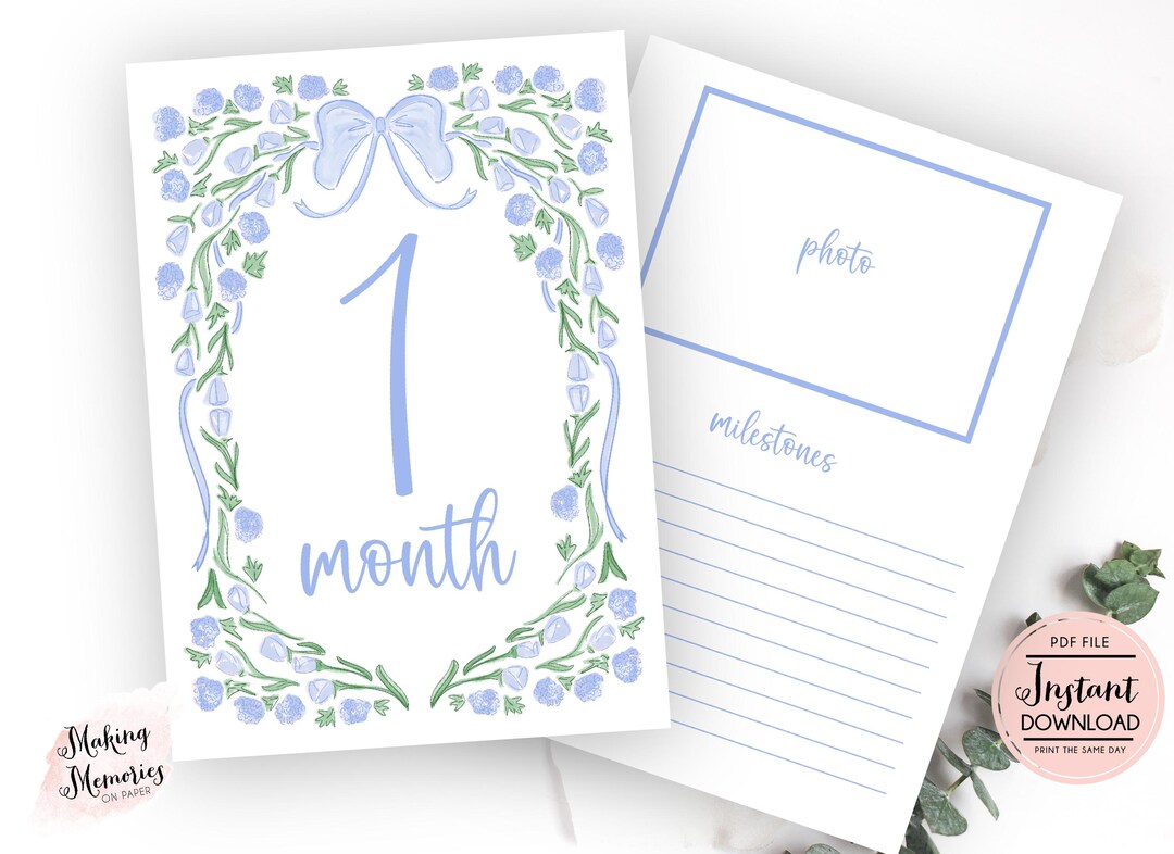 Blue Monthly Milestone Cards, Baby Boy Monthly Milestone Cards ...