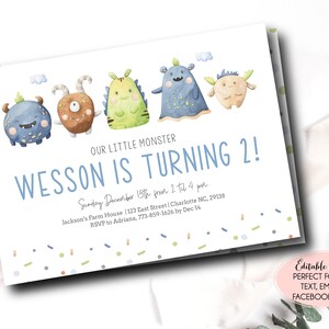 Editable Monster Birthday Invitation, Little Monster Birthday Invitation Template, Monster Bash Invite, Boy Birthday, Instant download