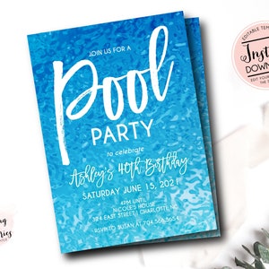 Pool Party Invitation, Adult Pool Party Invitation, Kids Pool Birthday Invite, Summer Birthday, Pool Invite, INSTANT download, Template
