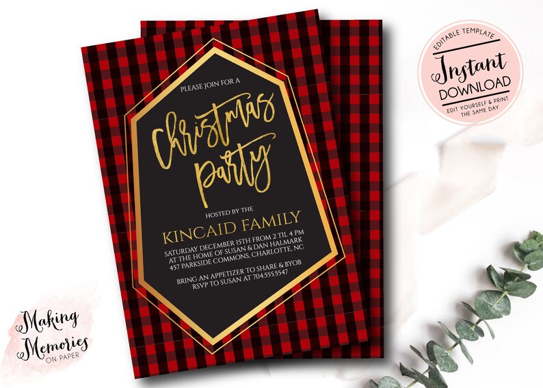 Plaid Christmas Party Invitation Plaid Holiday Party Invite | Etsy