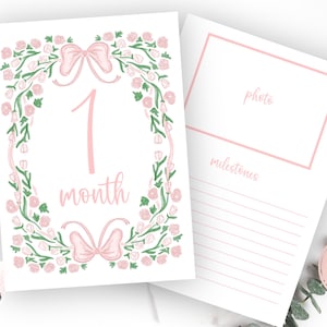 Cartes d'étape mensuelles roses, cartes d'étape mensuelles de bébé fille numériques, carte d'étape rose du Sud, téléchargement immédiat preppy, minimaliste