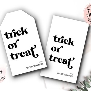 Trick or Treat Halloween Favor Tags, Personalized Halloween Tags, Halloween Printable, Modern Trick or Treat favor tag, iNSTANT DOWNLOAD