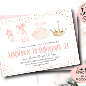 Editable Ballerina birthday invitation, Dance birthday invitation, tutu invitation, INSTANT download, ballet party invite, Dance and Twirl