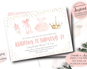 Editable Ballerina birthday invitation, Dance birthday invitation, tutu invitation, INSTANT download, ballet party invite, Dance and Twirl