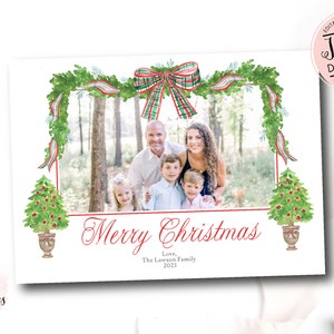 Garland foto kerstkaart, Grandmillenial kerstkaart, foto kerstkaart, vakantiekaarten, heirloom zuidelijke kerst