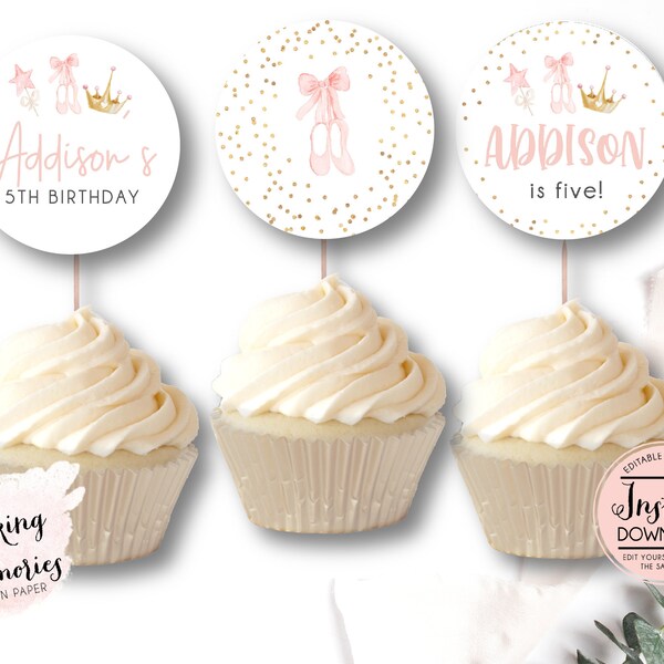 Ballerina cupcake toppers, Dance birthday cupcake sticks, tutu cute birthday, INSTANT download, ballet decorations, dance party pack, circle