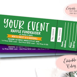 Raffle Ticket Fundraiser, gedruckte Raffle Tickets, bearbeitbare Raffle Tickets, Custom Raffle Ticket, Ticket Perforation, Ticket Nummerierung