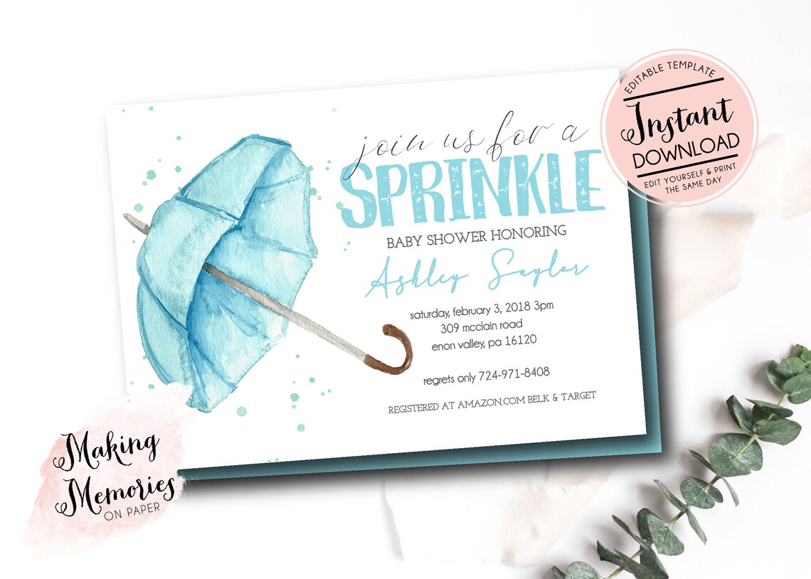 Sprinkle Baby Shower Invitation Umbrella Baby Invitation Etsy