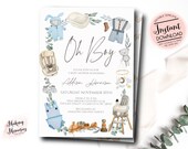 Oh Boy baby Shower invitation,  simple baby shower Invitation, baby clothes shower invite, boho baby shower, edit yourself, instant download