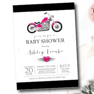 Motorcycle Baby shower Invitation, Girl Motorcycle Baby shower invite, Pink Motorcycle Birthday Invitation, Editable Instant Download