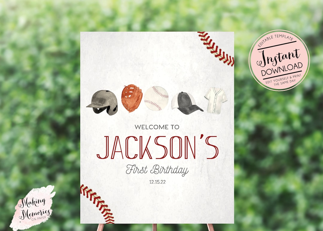 Editable Baseball Welcome Sign, Sports Birthday Welcome, Baseball Party ...