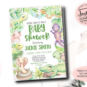 Reptile Baby Shower Invitation, Editable Reptile Baby Shower invite, Lizard Invitation, Snake Invitation, Alligator Instant Download Reptile