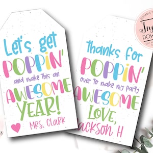Pop it Favor tag, Poppin favor tag, Popcorn favor tag, Valentine Poppin Label,  School Gift, staff, pto, pta, editable template, popcorn