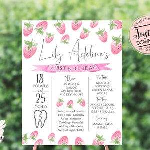 Editable Strawberry Milestone Poster, Strawberry Birthday Stats Board, Strawberry Milestone Board, Strawberry Birthday decorations, instant
