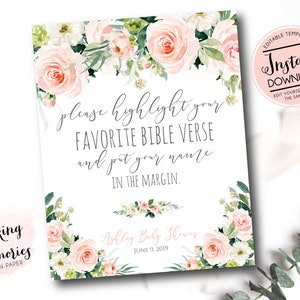 Please highlight your favorite bible verse sign, bible verse shower sign, please sign our bible, wedding bible, shower bible,  Template et3
