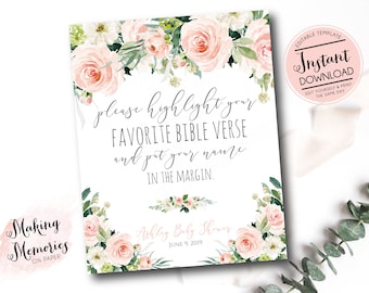 Please highlight your favorite bible verse sign, bible verse shower sign, please sign our bible, wedding bible, shower bible,  Template et3