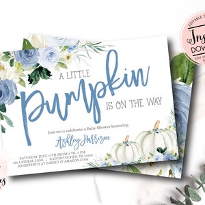 Pumpkin Baby Shower Invitation, A little pumpkin fall baby shower, boy pumpkin invitation, INSTANT DOWNLOAD, pumpkin, etb, fall boy shower